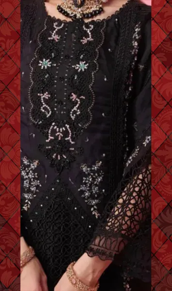Pakistani Original Guzel Luxury Formal Organza Stitched 3Pcs _ Black 
